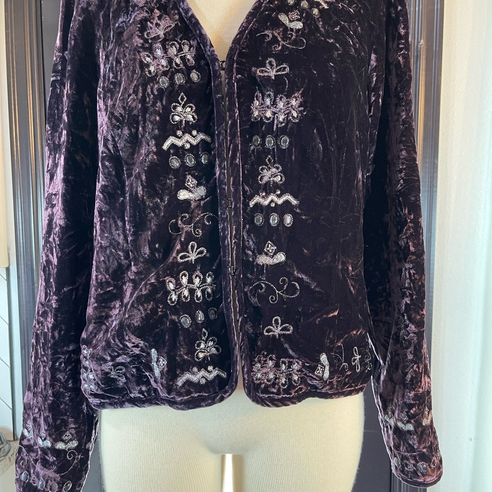 Chico's Deep Purple Velvet Blazer with Embroidery
